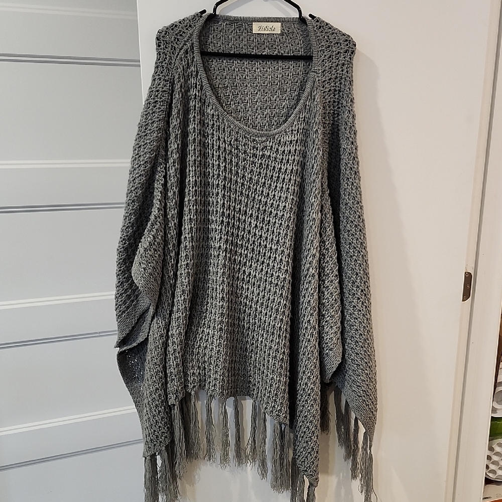 Listicle Pale Blue Poncho with Cozy Knit Design